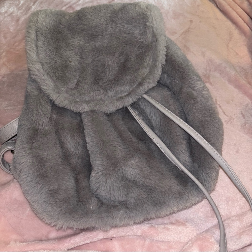 Gray Faux Fur Backpack